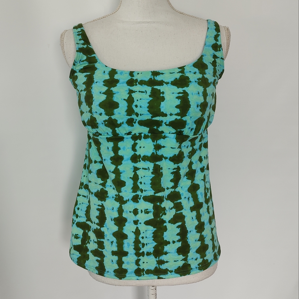 Lands' End Women's Tankini Top Green Tie Dye Splatter Size 2, 4, 8, 10 & 12